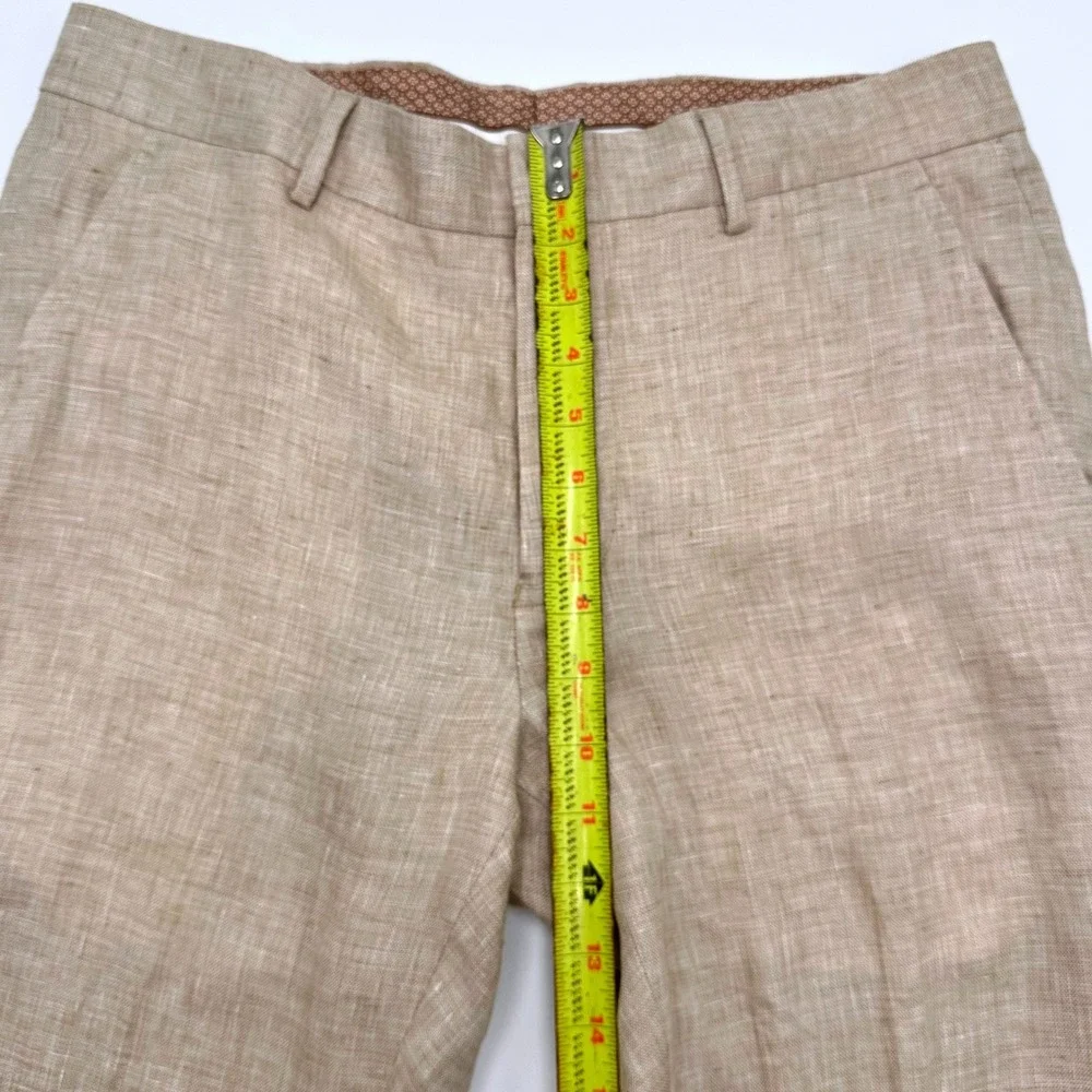Murano Baird McNutt Linen Pants Mens 32x30 Alex Fit Tan Cuffed Dress Trousers